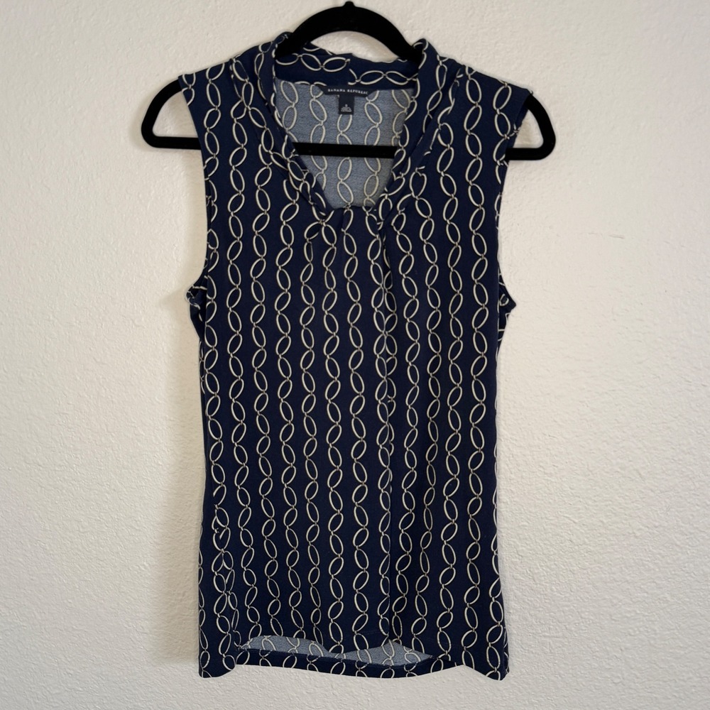 Banana Republic Womens Small Navy Chain Top Old Money Preppy Layer Equestrian